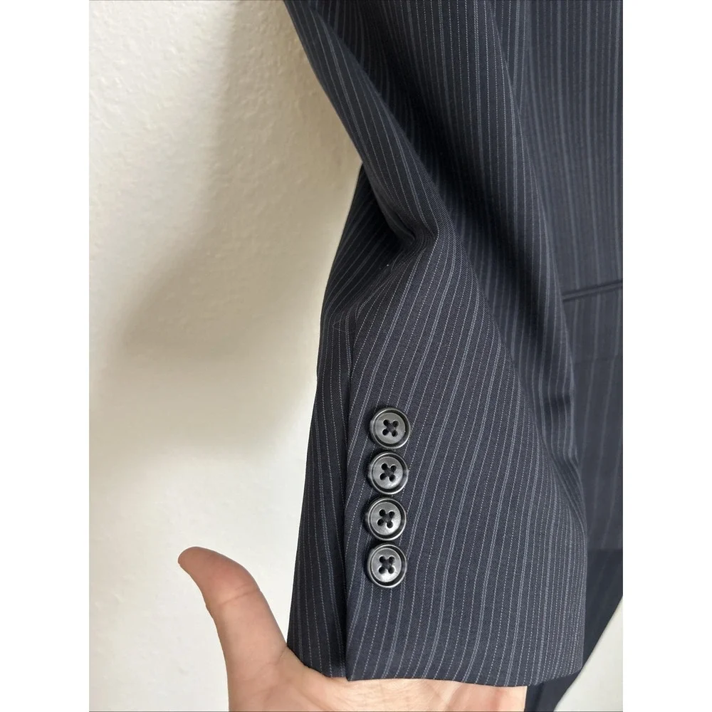 Calvin Klein Suit Mens 40R black Pinstripe 2 Button 100% Wool‎ 34x28 Pants
